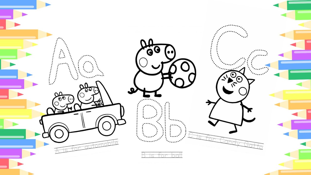 Peppa Pig Alphabet Learning | A, B, C Letters Coloring Page | Tracing Letters