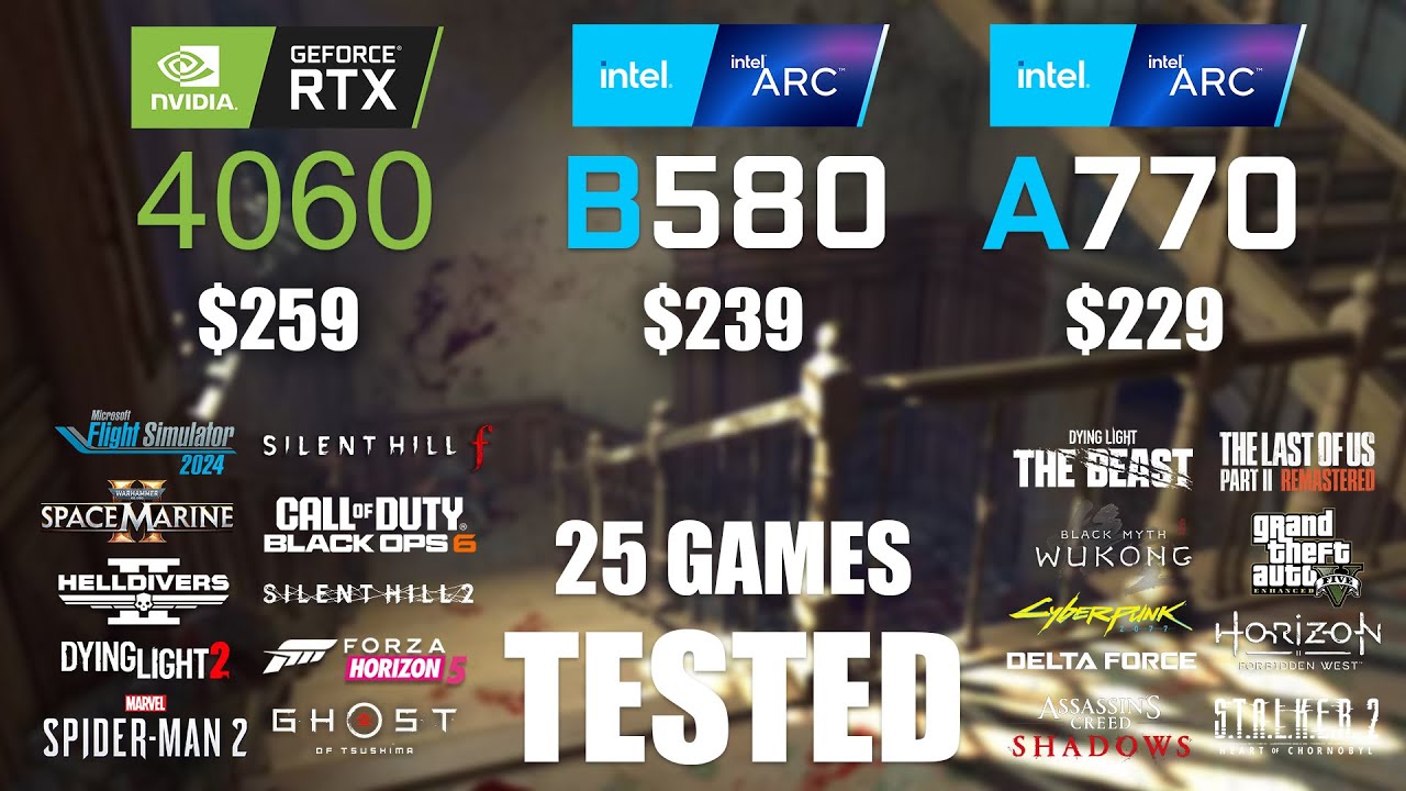 RTX 4060 8GB vs ARC B580 12GB vs ARC A770 16GB | R9 - 7950X3D | 1080p - 25 Games Tested