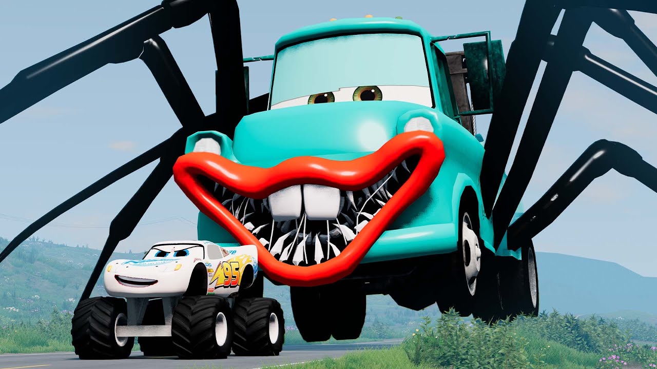 Epic escape from The Zombie Lightning McQueen Eater, Mater Eater, Fire Engine Eater |BeamNG.Drive