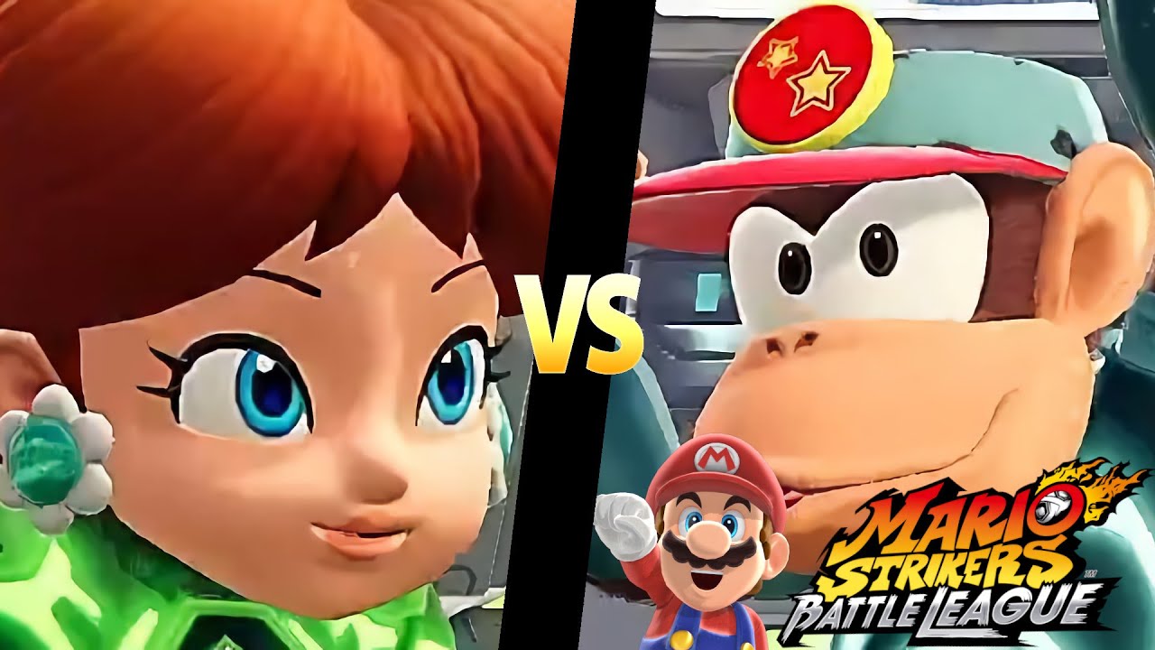 Mario Strikers Battle League Team Daisy vs Team Diddy Kong in Urban Rooftop