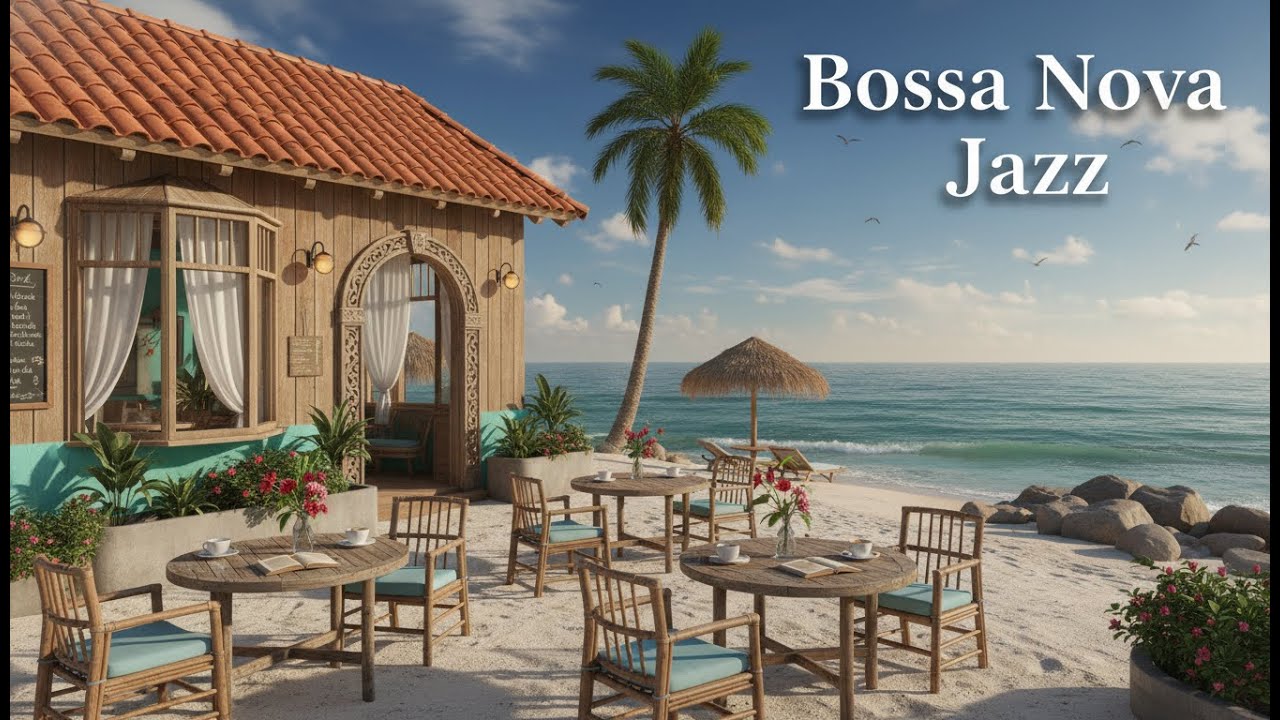 Morning Focus Jazz ☕ Seaside Coffee Shop Ambience with Smooth Bossa Nova & Waves