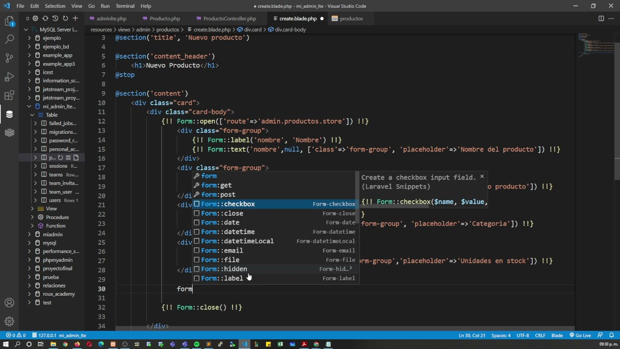 Como hacer un CRUD con Laravel 8 y AdminLTE parte 2