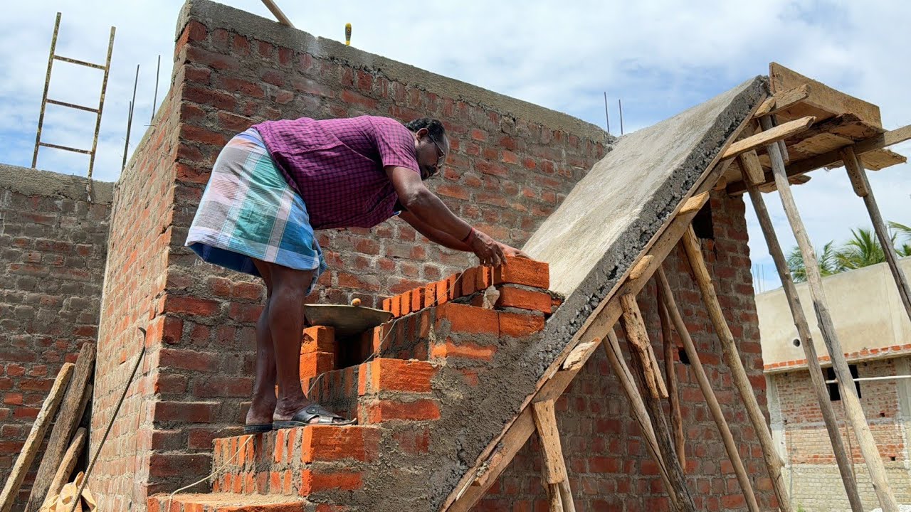 Technique of Stairs_Individual 2BHK Outdoor Stairs Build Accurate with Bricks|Stairs Construction