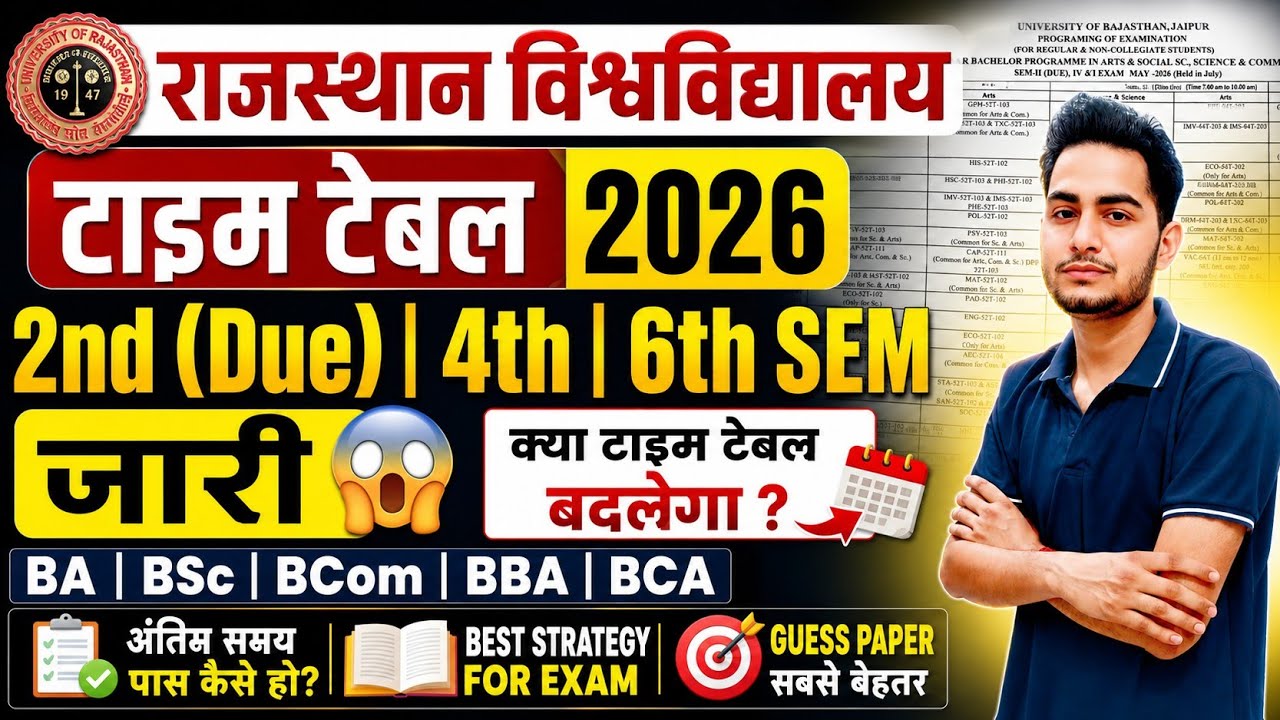 Rajasthan University BA BSc BCom 2nd, 4th & 6th Semester Regular & Non-College Exam Dates 2026 Out