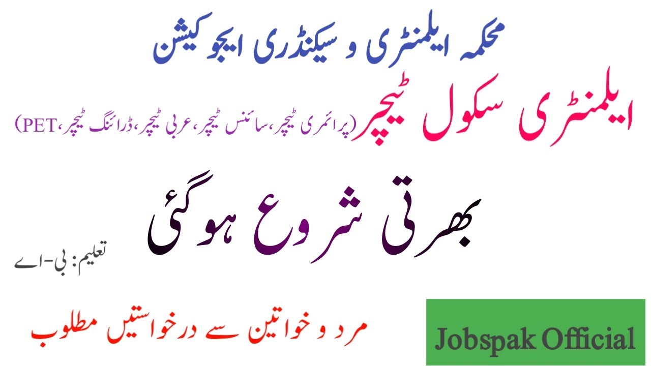 Elementary school Teacher Jobs 2020// Jobspak Official//Primary School Teacher Jobs//