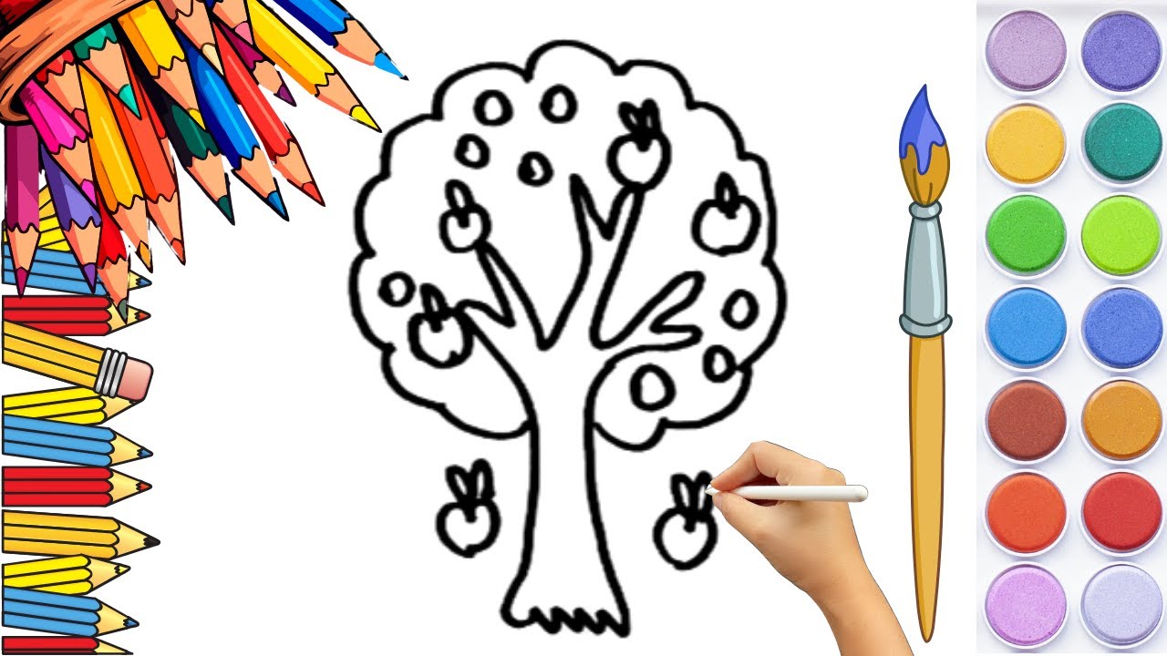 How To Draw cute Apple Tree Drawing, Painting & Coloring For Kids and Toddlers_🌈🎨