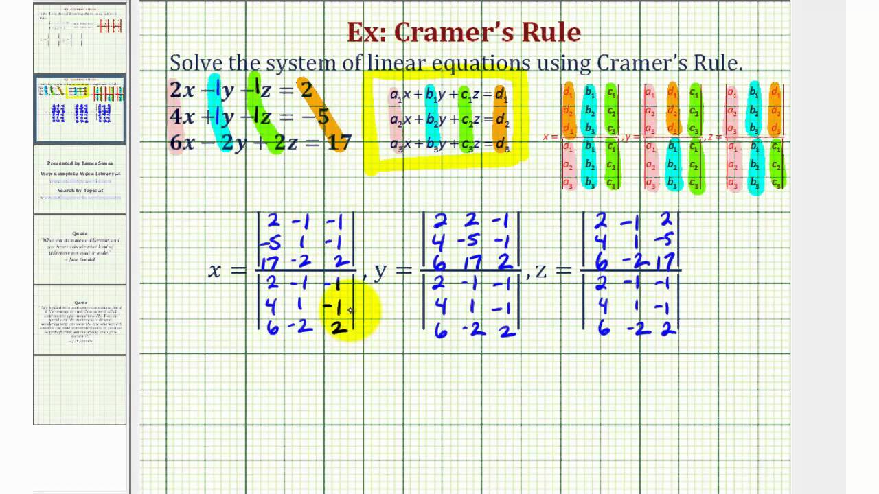 Ex: Solve a System of Three Equations Using Cramer's Rule