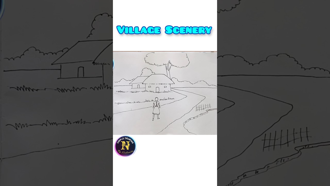 Realistic Village Scenery #drawing #viral #ytshorts #trending #shortsfeed #art #youtubeshorts