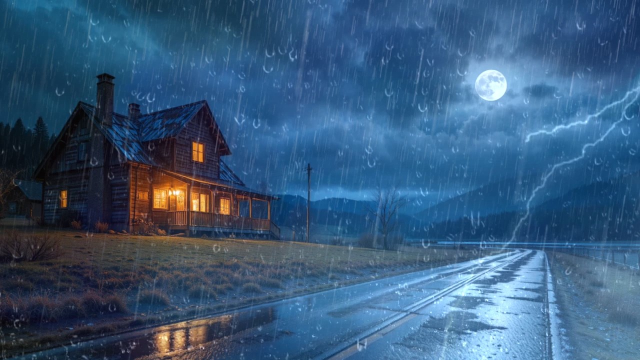 Night Thunderstorm for Sleep | Heavy Rain on Tin Roof & Deep Powerful Thunder (Relaxing White Noise)