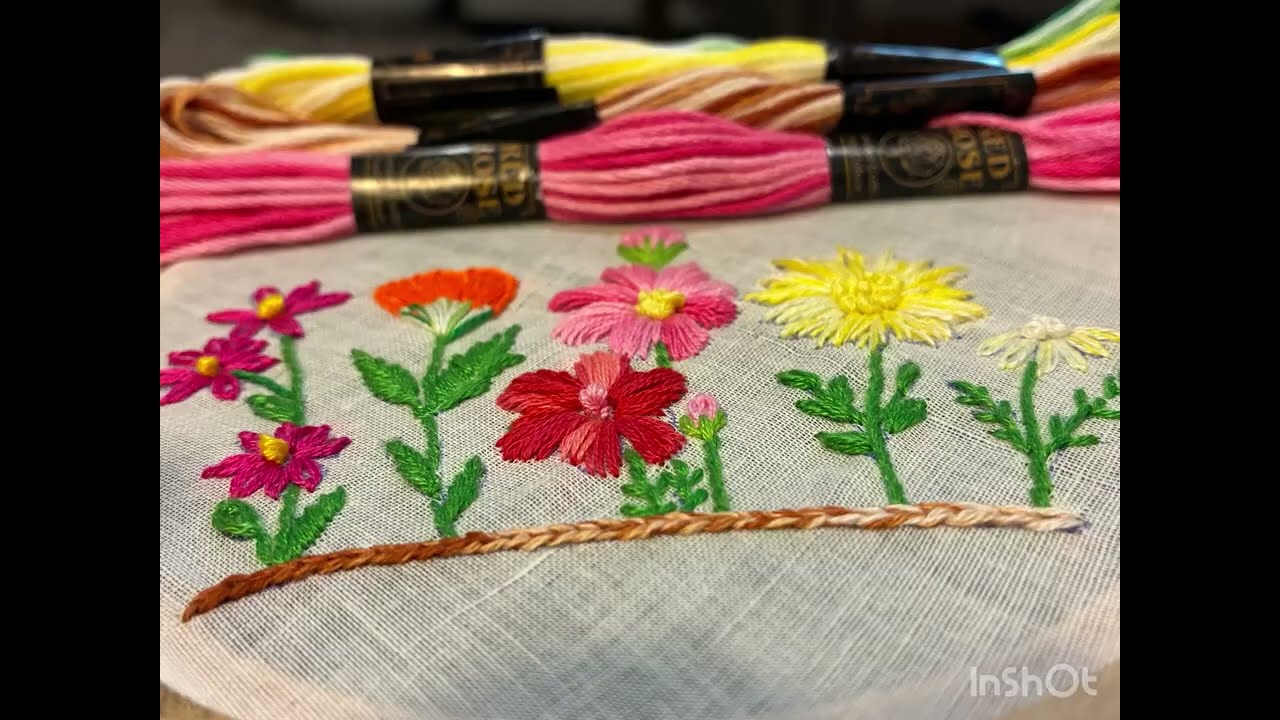 🌸🔥Beautiful Flower Embroidery with satin,stem,French knot,lazy daisy 🌼,fly stitch#ytviral#flowers 