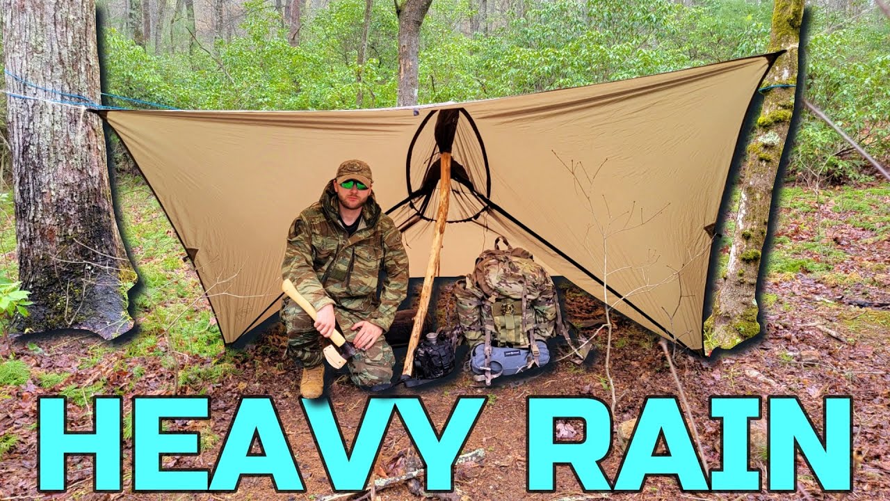 HEAVY RAIN Camp Under An Ultralight Shelter (Thunderstorm) | ONEWIND Cape Shelter