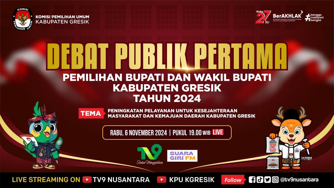 🔴(LIVE) DEBAT PUBLIK PERTAMA PEMILIHAN BUPATI DAN WAKIL BUPATI GRESIK TAHUN 2024