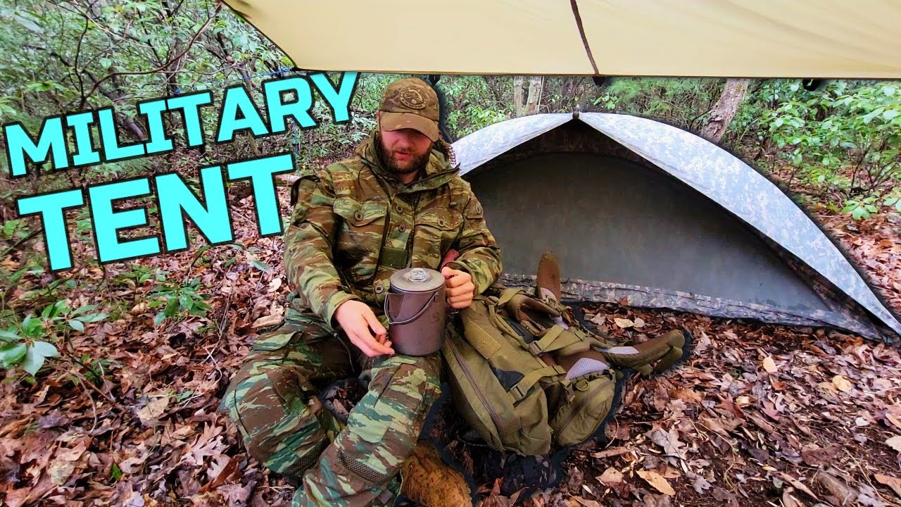 HEAVY RAIN! Military Surplus Tent Winter Camping In Extremely Wet Condition | Solo Overnight Camp