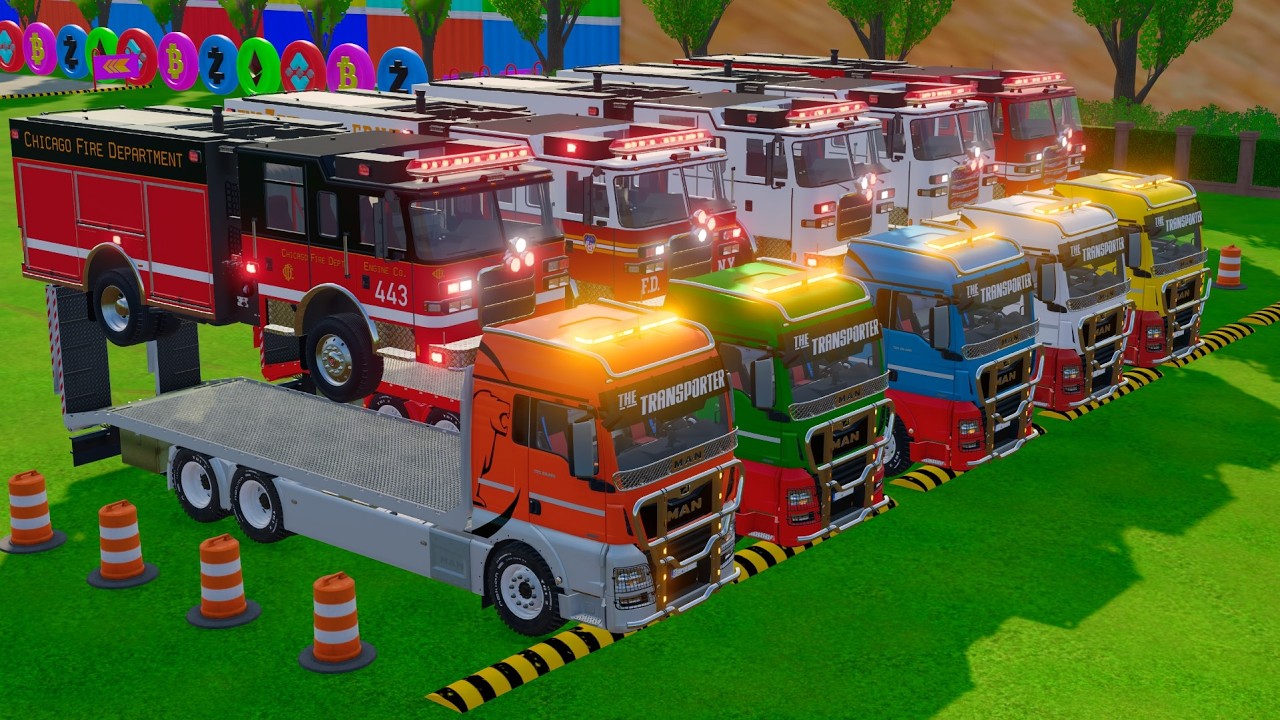 TRANSPORTING EMERGENCY CARS CROSSING LAVA | FS22