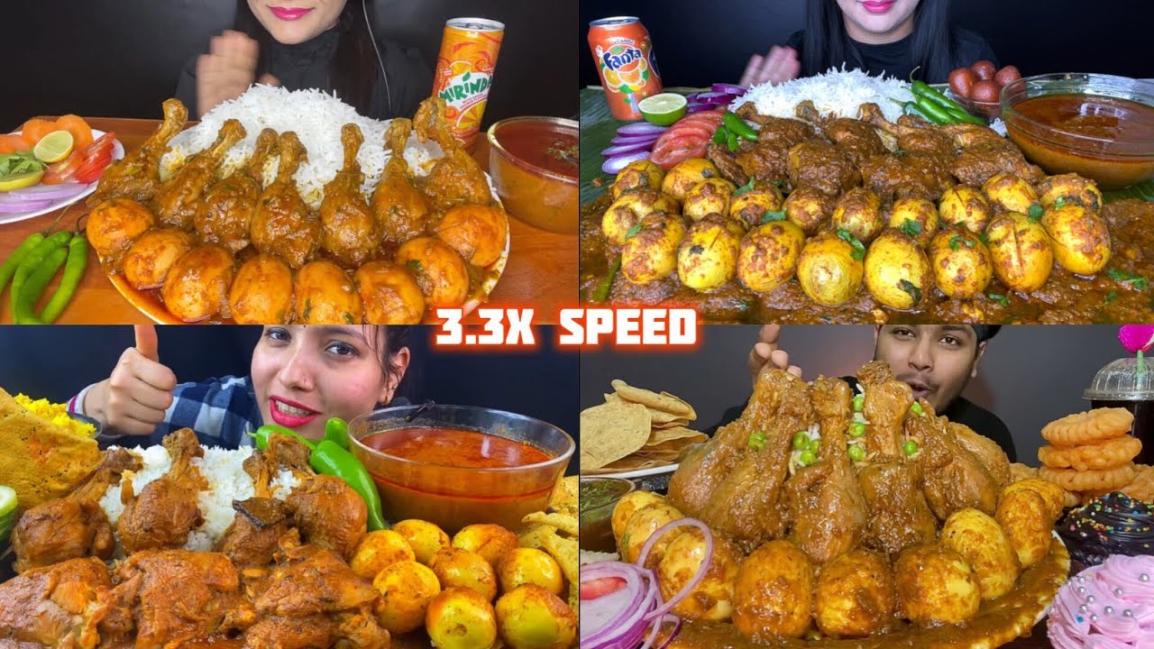 ASMR: Eating Chicken Leg Curry and Egg Curry Eating Challenge 😍😋 with basmati rice Mukbang