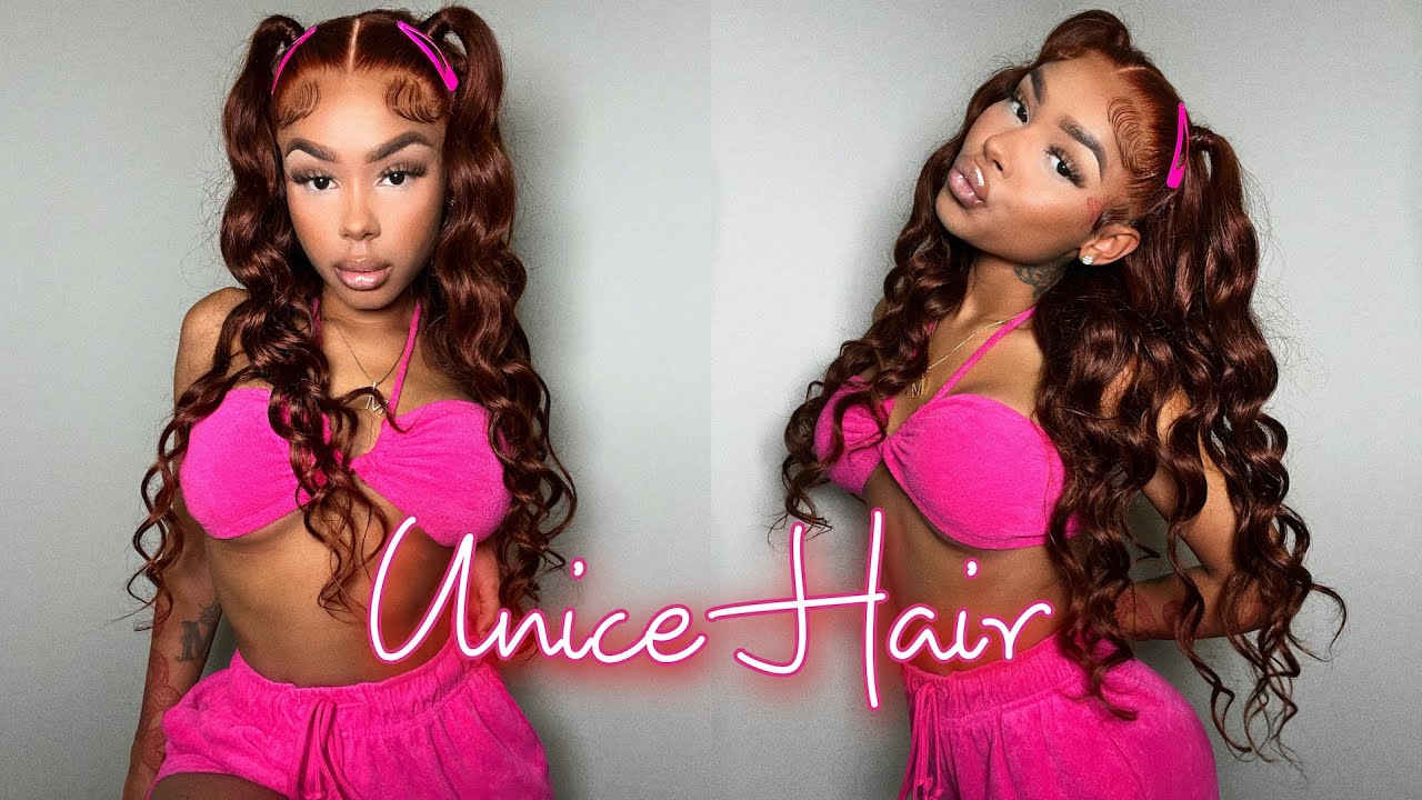 REDDISH BROWN 😍 PIGTAILS + HALF DOWN WIG INSTALL FT UNICE HAIR