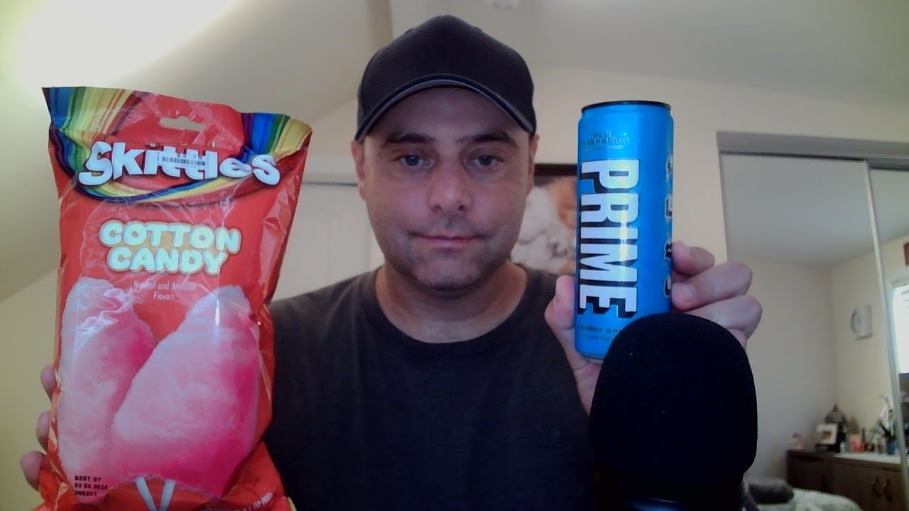 ASMR Drink Review and Eating Skittles Cotton Candy