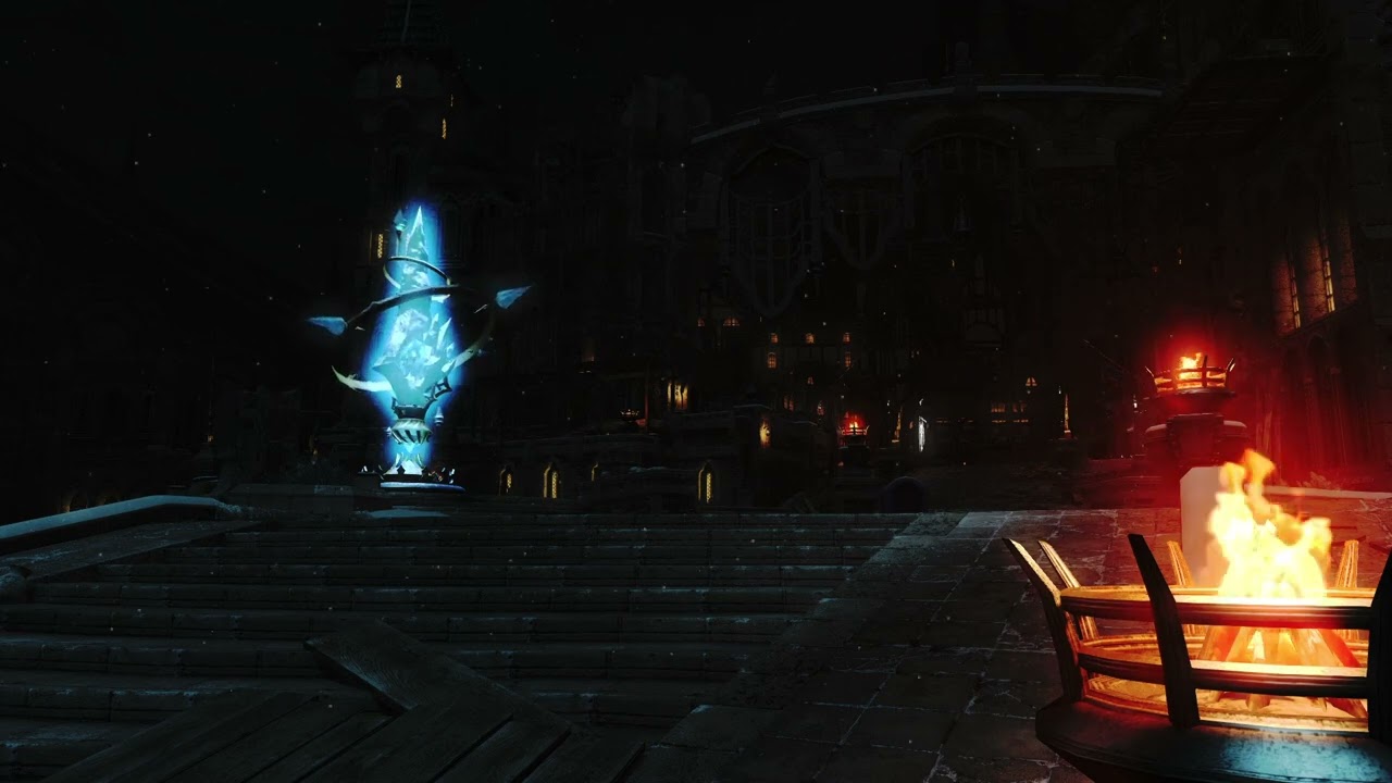 Ishgard: ☆Relaxing Snowfall At Night☆ FFXIV Ambience - HD Crackling Fire & Snowfall Sounds