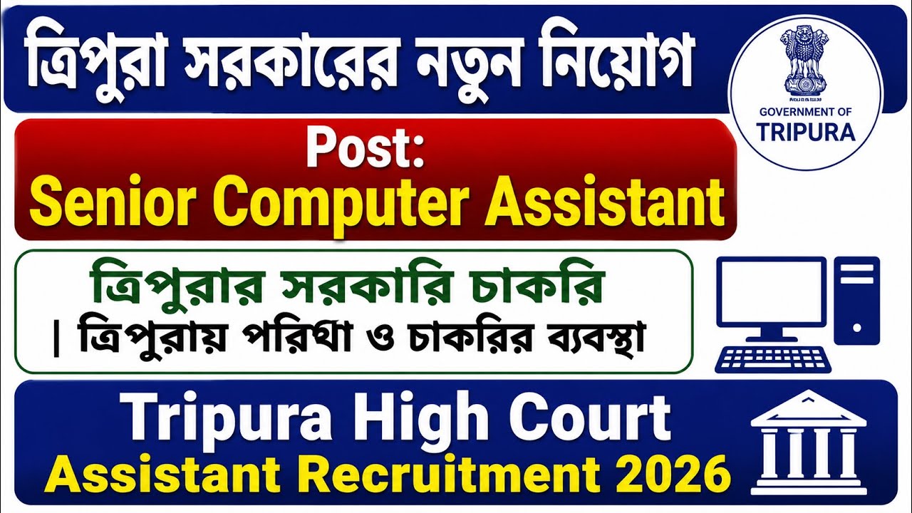 ত্রিপুরা সরকারি দপ্তরে Senior Computer assistant নিয়োগ ￼| Tripura HighCourt Recruitment 2026 #jobs 