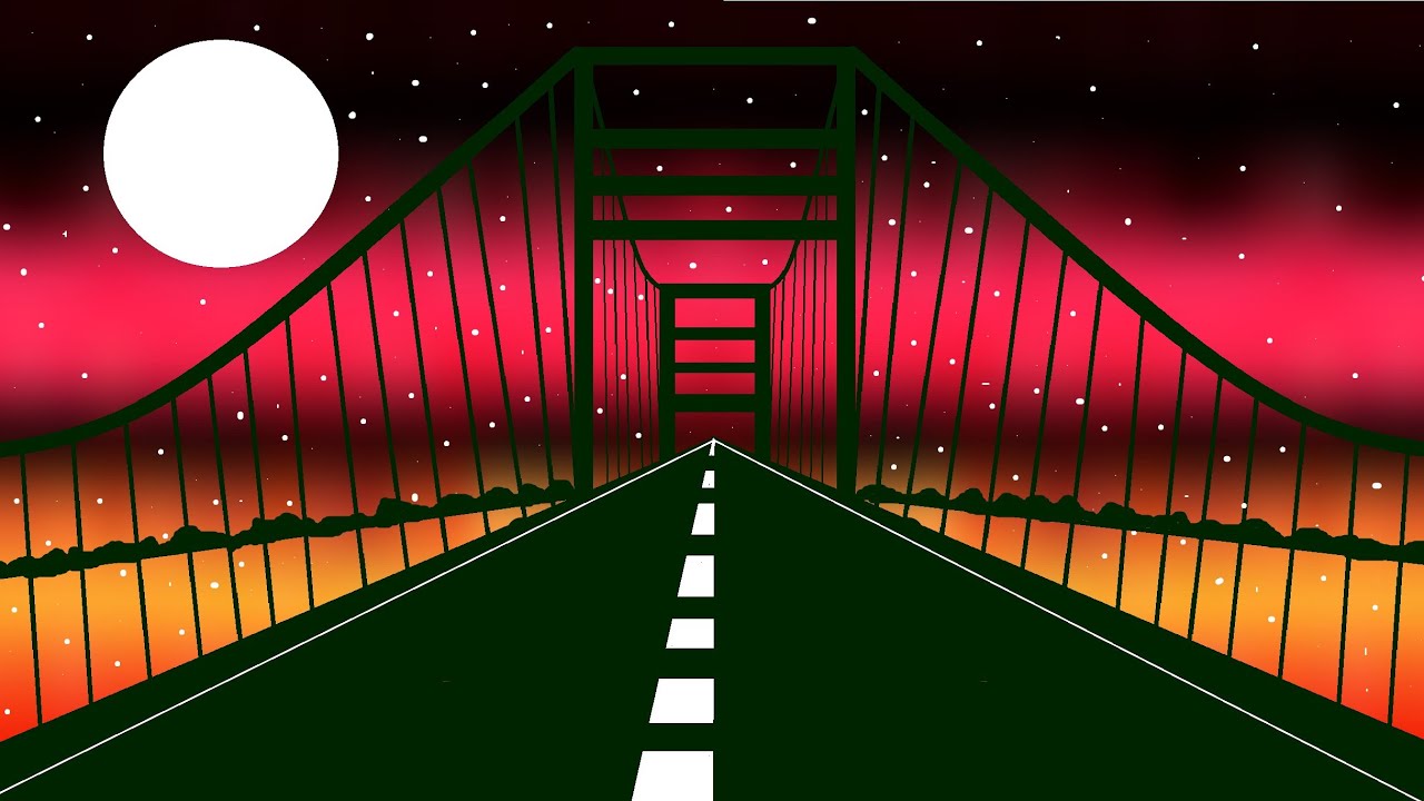 how to make bridge scenery drawing ll ms paint Design ll computer painting ll ms paint 