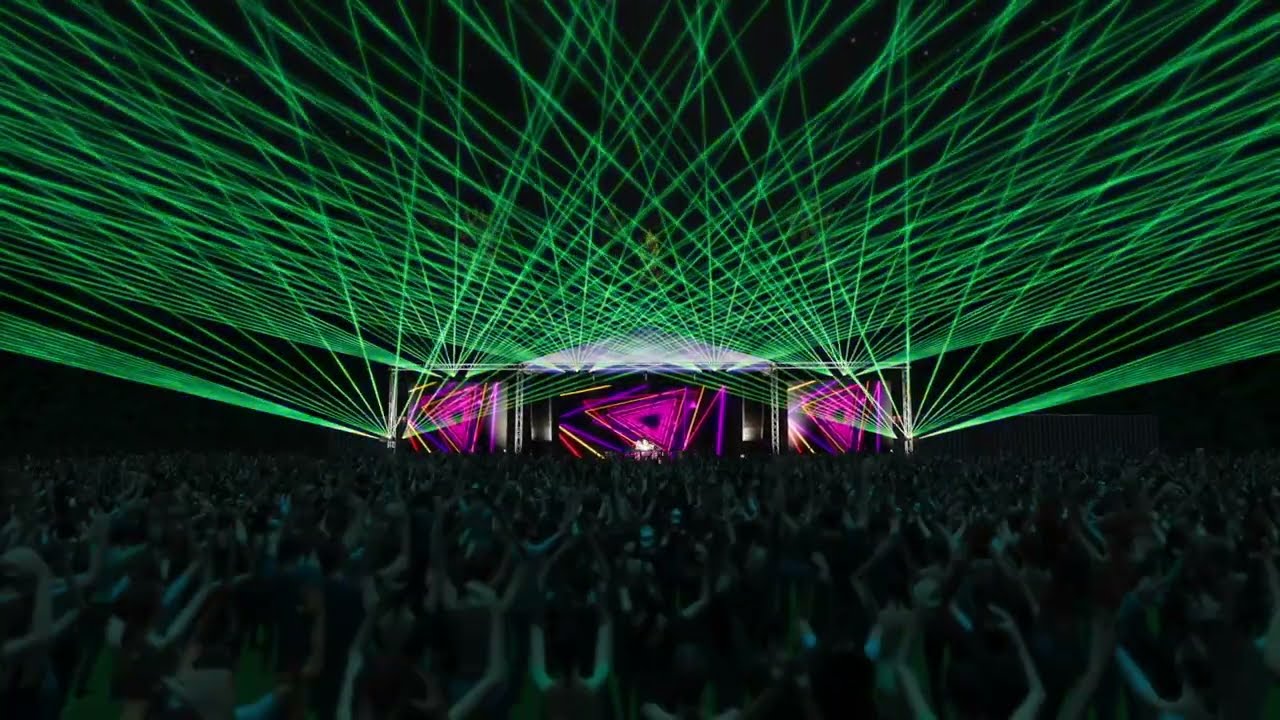 Live laser show-design for the street stage. Лазерная лучёвка-сопровождение на уличной сцене.