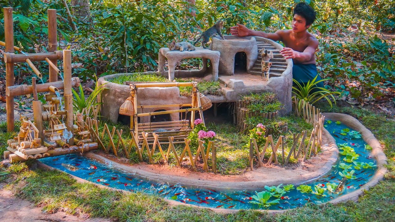 Rescue Abandoned Kitties Building Amazing Kitten Cat Pet House & Fish Pond (Full)