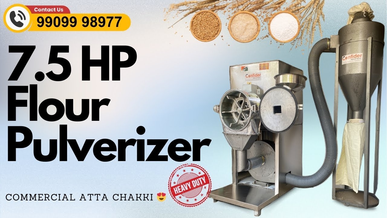 SS 7.5HP Flour Pulverizer with Cyclone | Commercial Grains Grinder Machine | Commercial Atta Chakki