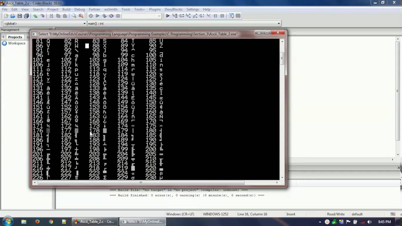 C Programming Example: Print the ASCII table and avoid infinite looping