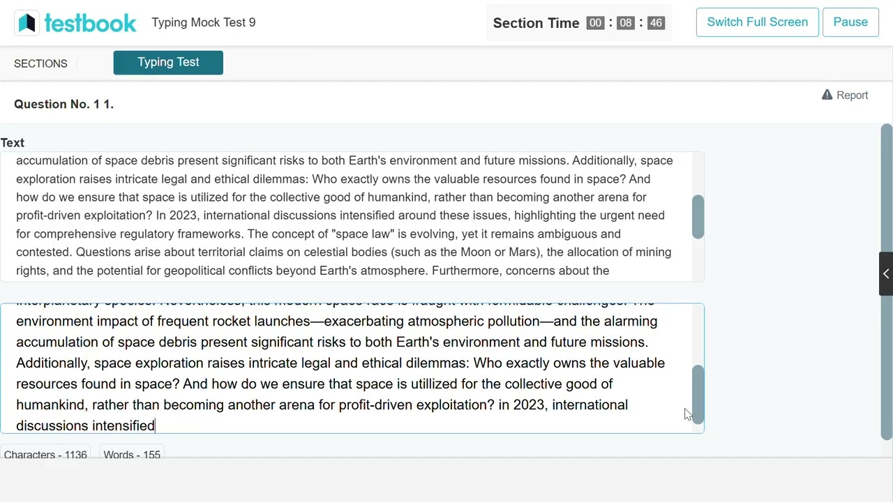 SSC CGL English TESTBOOK Typing Test Passage 7 | 15 Minute Exam Practice