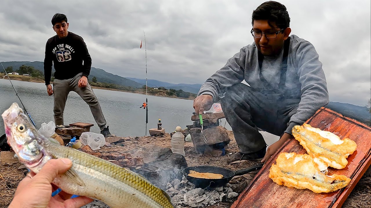 PESCA y COCINA de LINDOS PEJERREY Al lado del POZO MÁGICO SECRETO.
