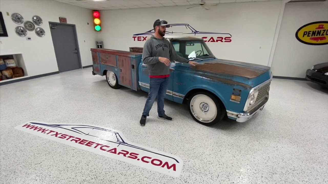 1971 Chevrolet C10 utility bed, lowered, LS swap, 20” steel wheels, overdrive, patina. FOR SALE