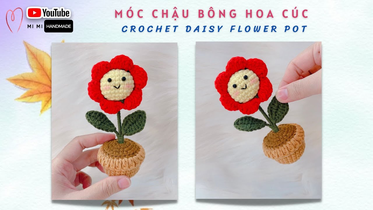 Crochet Daisy Flower Pot 🪴 | Móc Chậu Hoa Cúc Mặt Cười Chi Tiết | Mimi Handmade