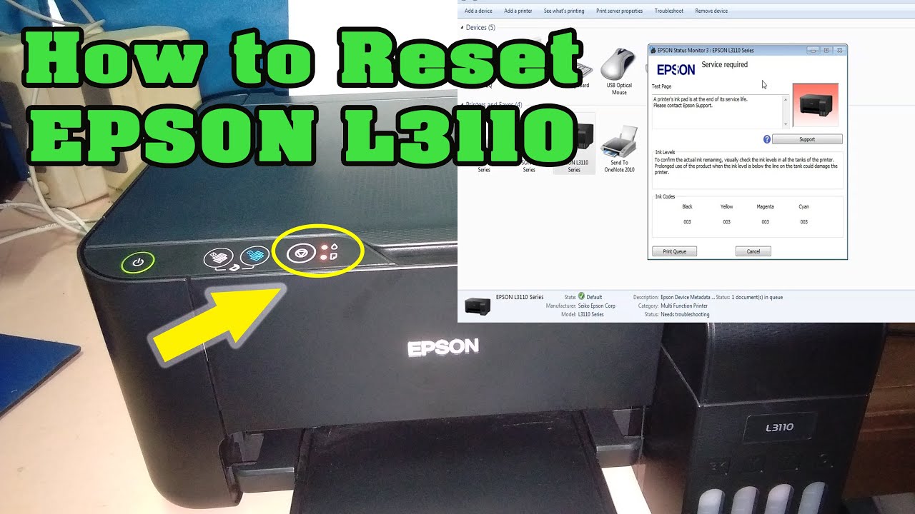 How to reset EPSON L3110  | Reset waste ink pad