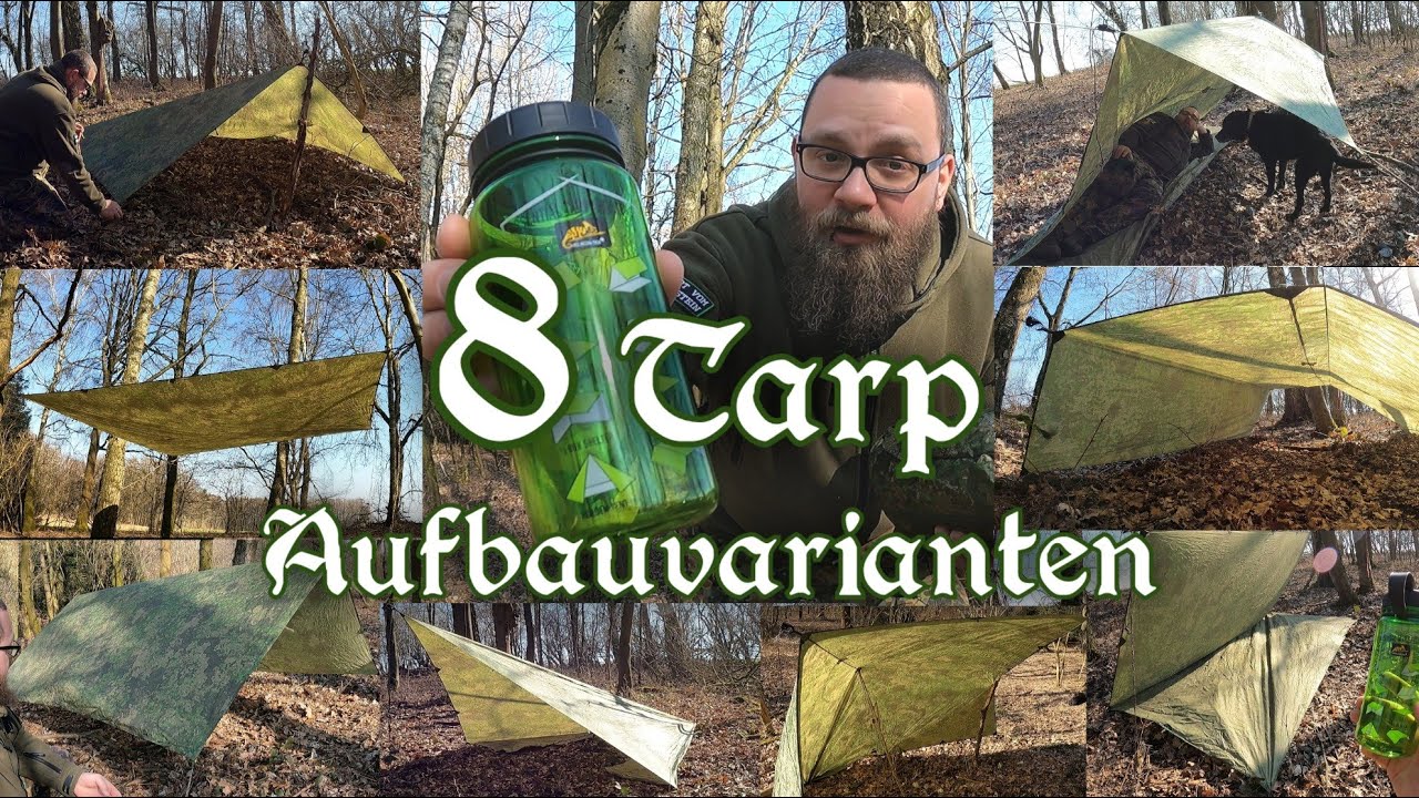 8 Tarp SHELTER Aufbauvarianten mit dem Helikon Tex Supertarp (Basic Setups von der Tritan Flasche)
