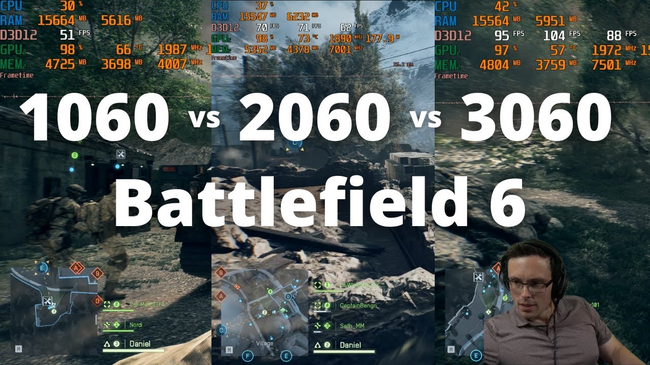 GTX 1060, RTX 2060, RTX 3060 vs Battlefield 6