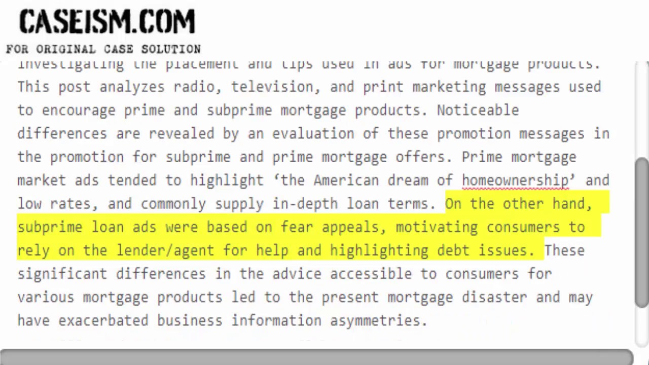 Where&rsquo;s the Fine Print? Advertising and the Mortgage Market Crisis  Case Solution & Analysis