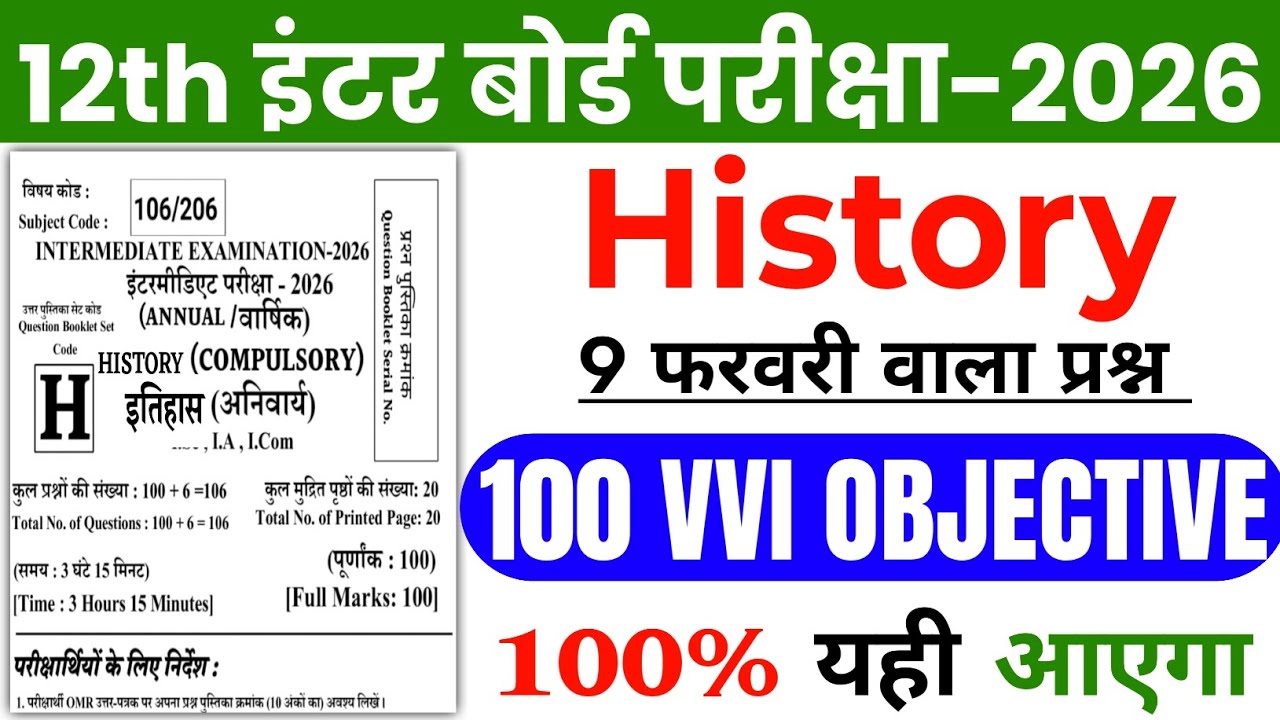 Class 12th History 100 Most Important Question 2026 | Vvi Objective 12th History | history 12 MCQ