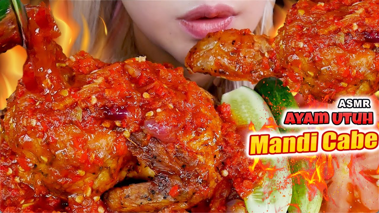 ASMR🍗😍1 EKOR AYAM UTUH MANDI SAMBAL CABE PEDAS💥 WHOLE ROASTED CHICKEN BATHED IN SPICY CHILI