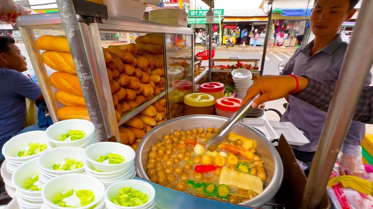 Mouth-Watering indeed ! Popular $ 0.75 NumPang Brohit (Meatball Bread) | Cambodian Street Food