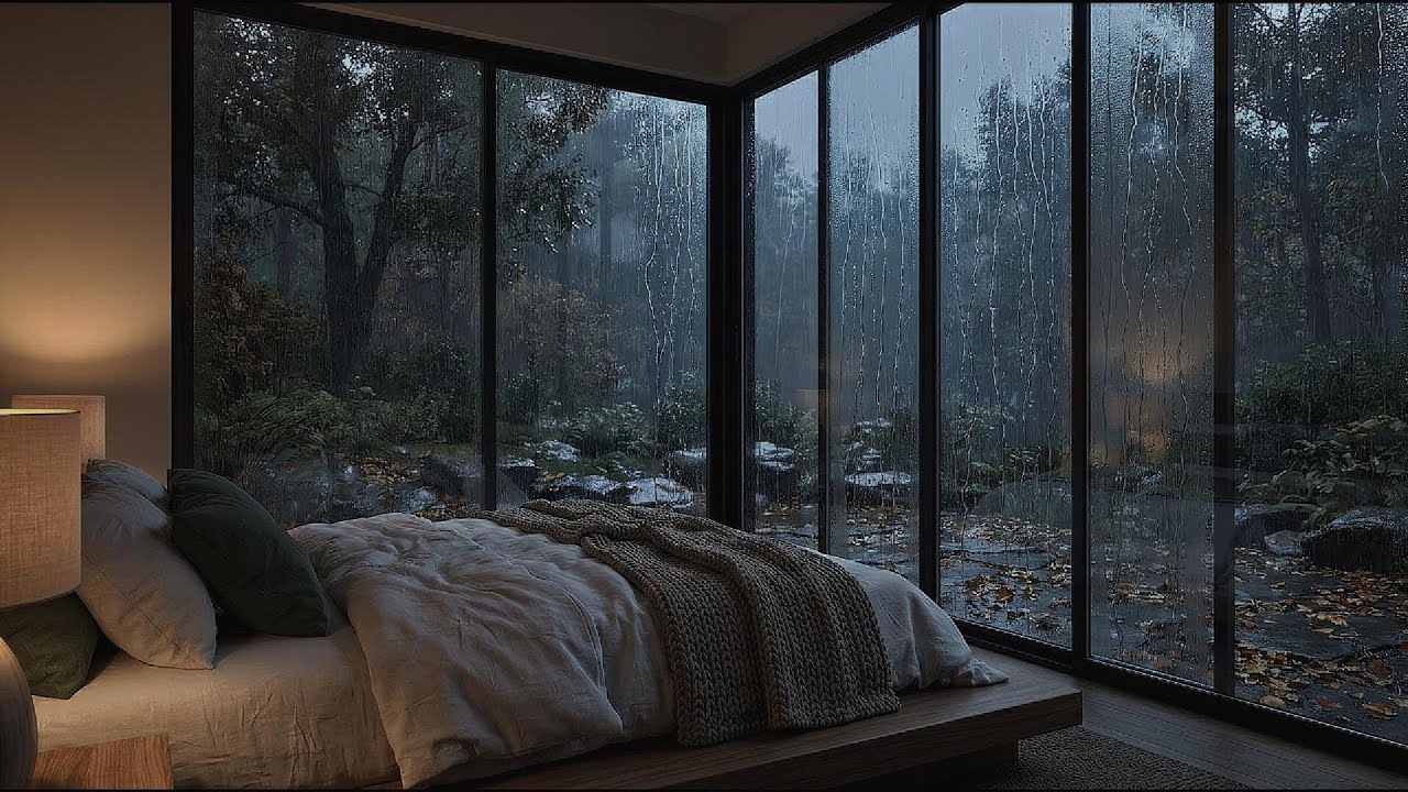 Rain on Glass Forest Bedroom 🌧️ Deep Sleep ASMR | Cozy Night Rain Sounds