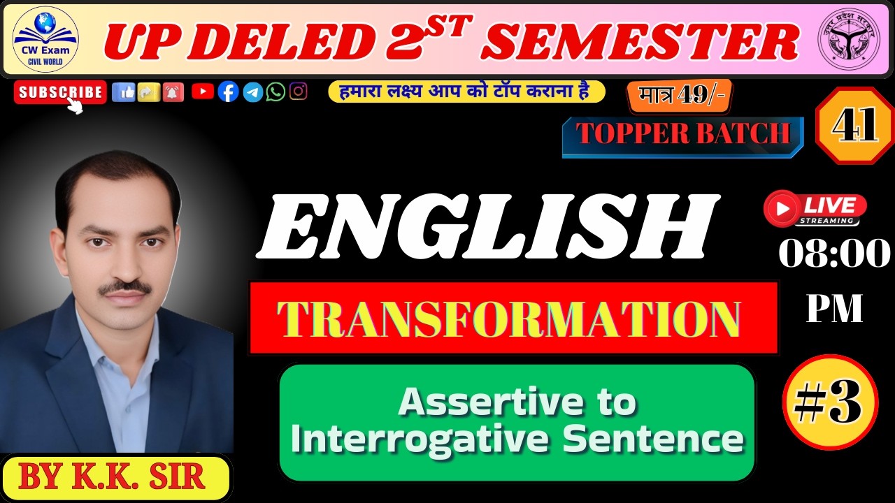 UP DELED English Class | Transformation of Sentence (Part 3) | By K.K. Sir | CW Exam