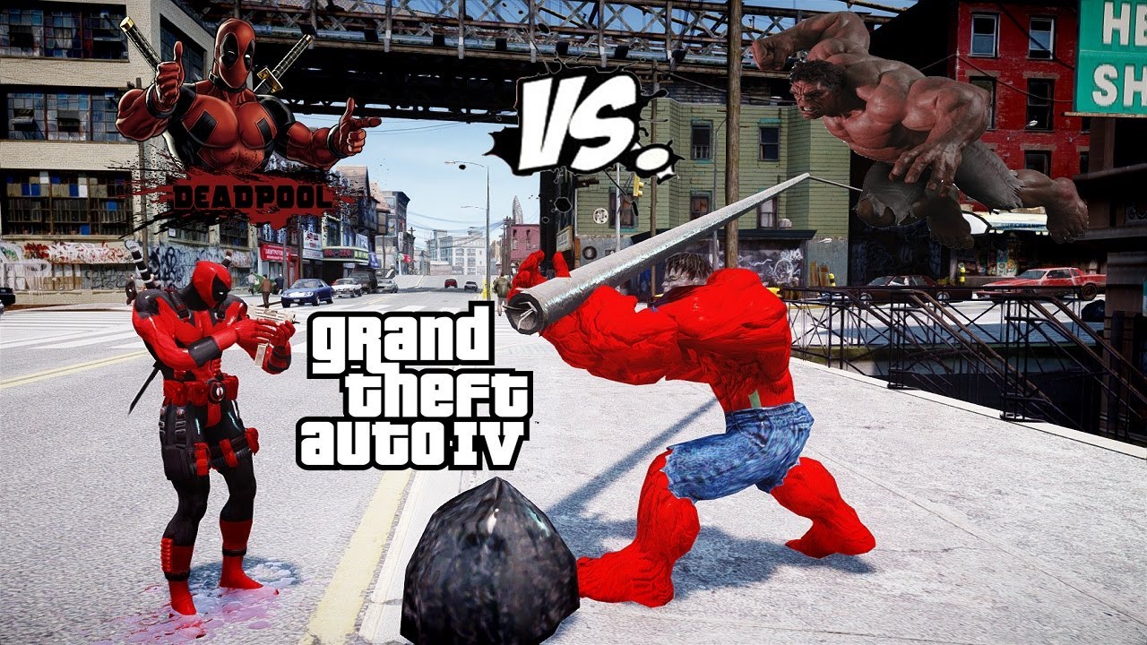 DEADPOOL ULTIMATE VS RED HULK - EPIC BATTLE - GTA IV