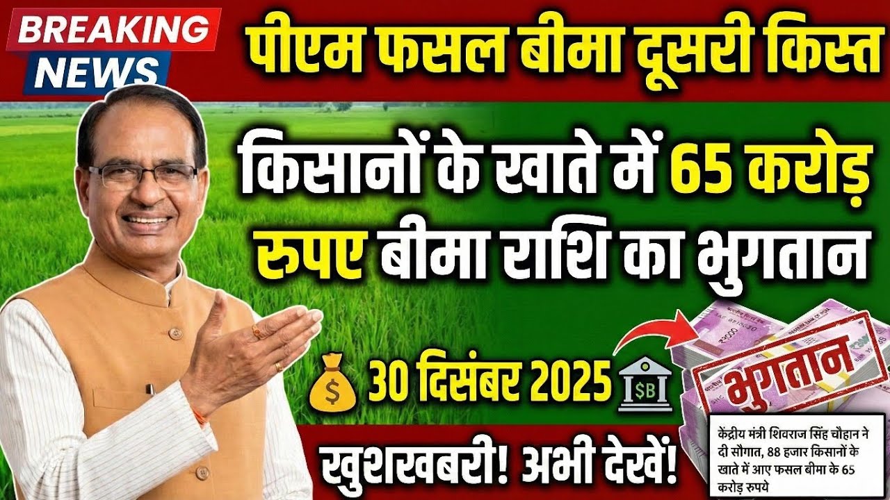 पीएम फसल बीमा योजना दूसरी किस्त ✅ 65 करोड़ रुपए ट्रांसफर PM Fasal Bima Yojana New Update 