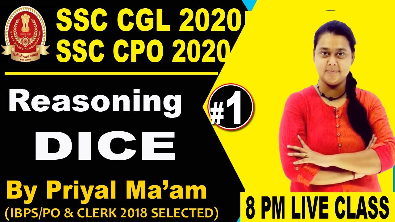 SSC CGL reasoning | SSC CPO SI reasoning || by Priyal maam Reasoning || Dice ||Class - 01|| SSC CHSL