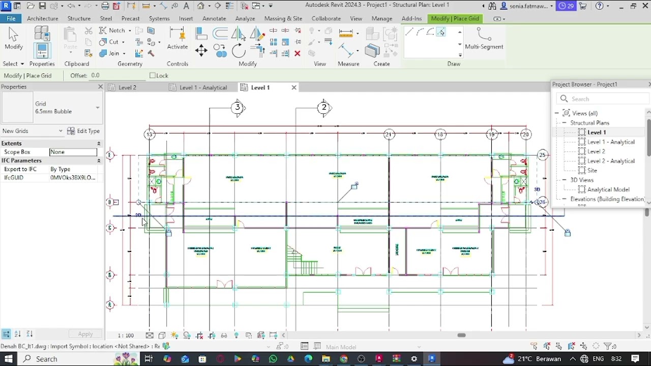 Level, grid dan copy monitor di revit 2024