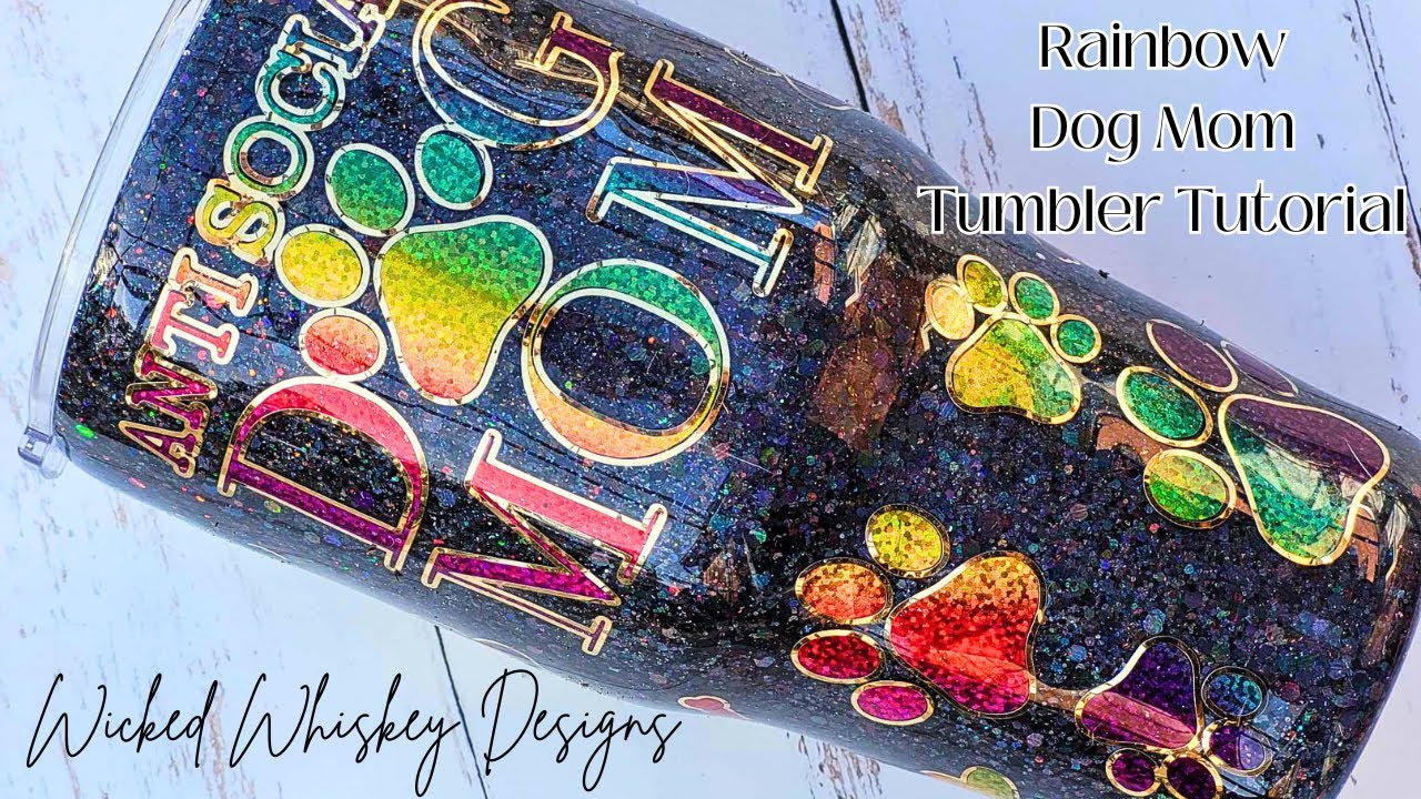Offset Rainbow Glitter Tumbler Tutorial - Step by step tumbler tutorial on layering vinyl offsets