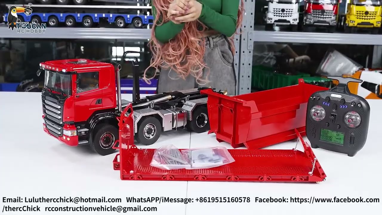 INSANE 1/14 8x8 RC Hydraulic Roll-Off Dump Truck with U-Shape High Bucket + Timber Flatbed, Original