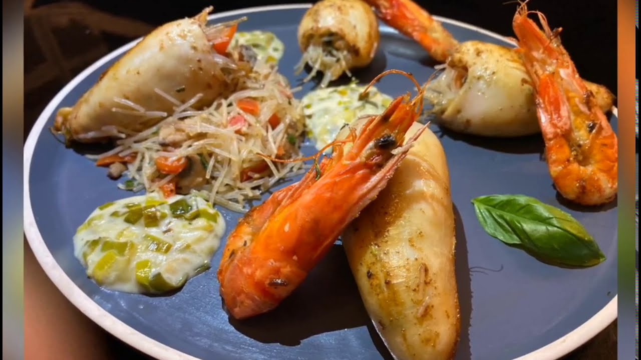 #calamarfarcie aux vermicelles et crevettes à la crème de poireau#كلمارمعمر مرفوق بصوص بلمستي الخاصة