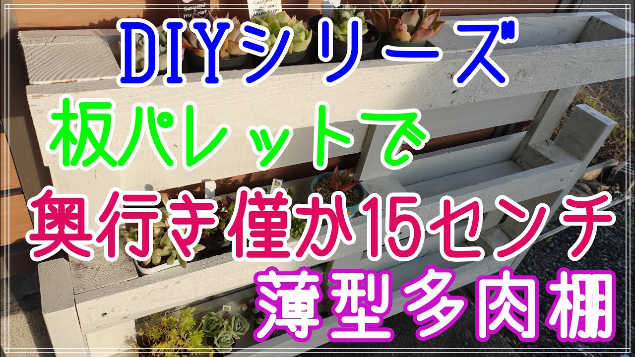 【多肉植物】NO269 　使いづらい奥行の浅い場所に板パレットで多肉棚を作ってみました。