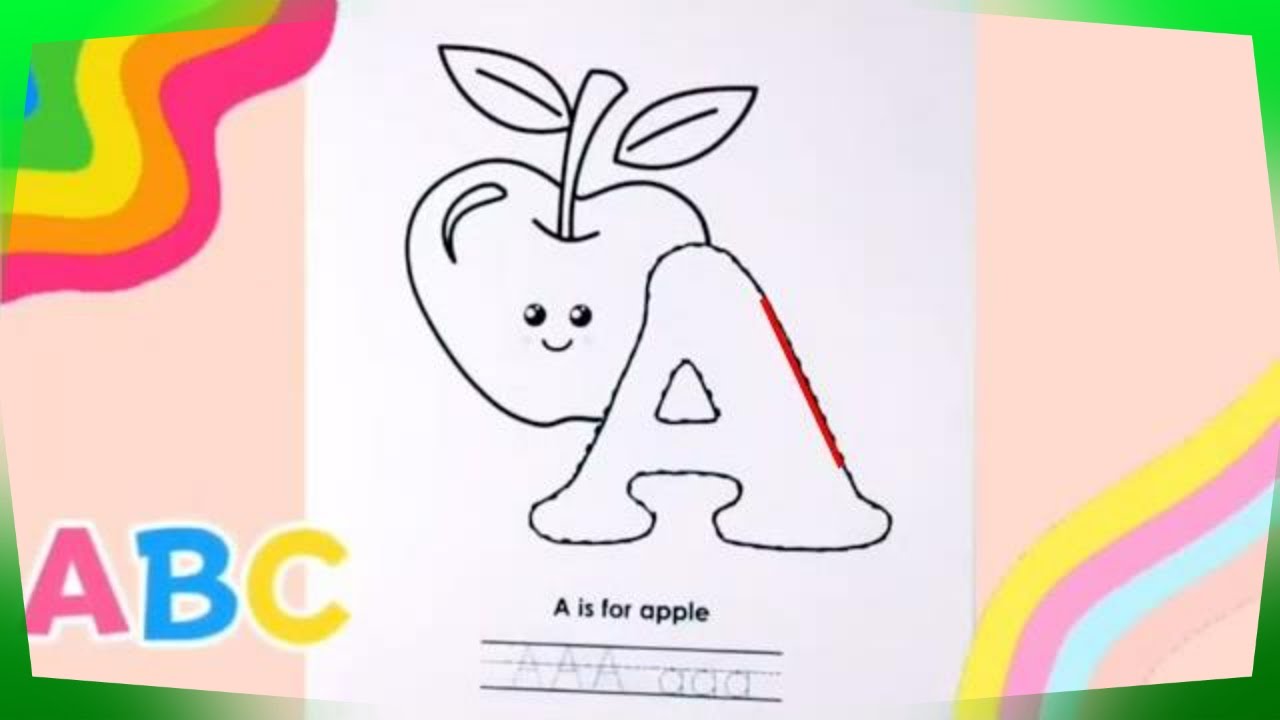 Writing Letters of the Alphabet. A is for Apple. Color Drawing and more.